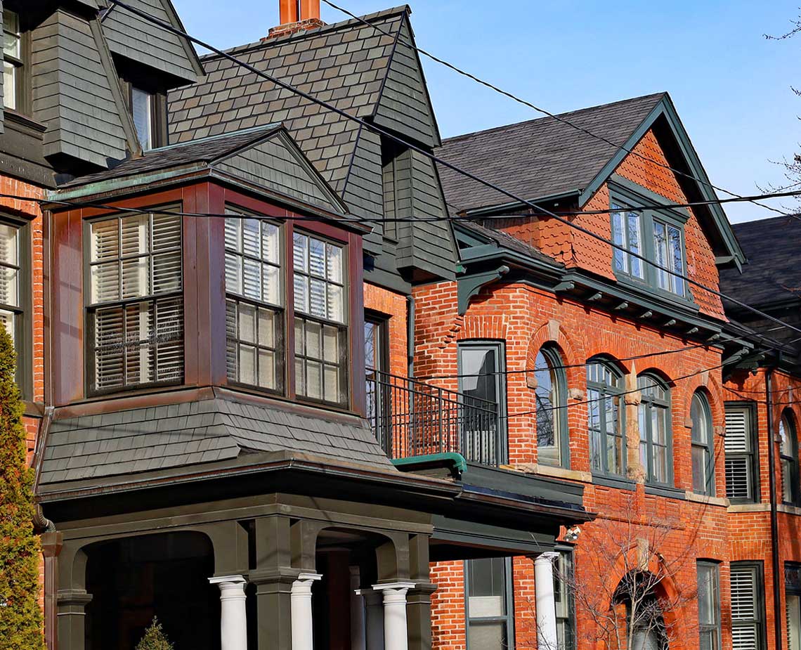 Red brick homes in Toronto neighbourhood.